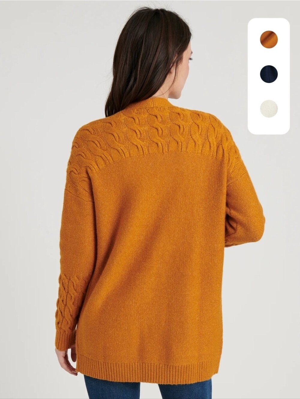 Lucky Brand Cable Sleeve Open-Front Cardigan - Mustard